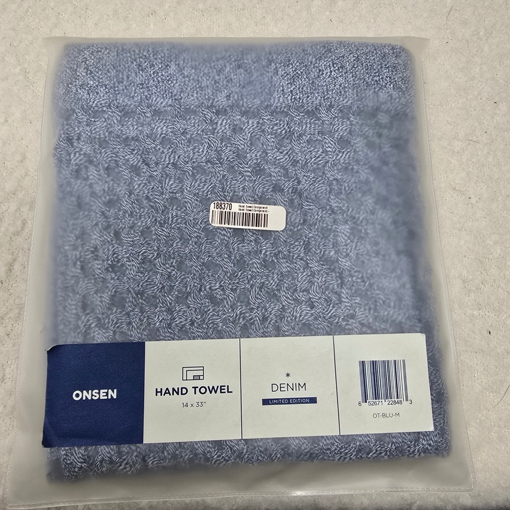 NEW Onsen Hand Towel Unisex 14x33 Denim Blue Limited Edition Waffle Weave Cotton